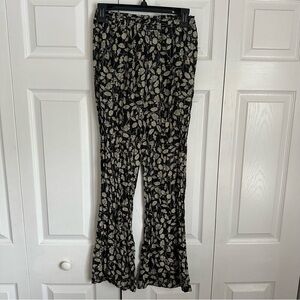 Zara Metallic Striped Floral Wide Leg Semi Sheer Pants Sz S Boho Festival Hippie